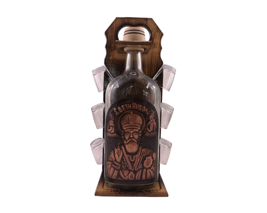 Geschenkset – Dekorative Flasche und 6 Gläser, Heiliger Nikolaus -Orthodox